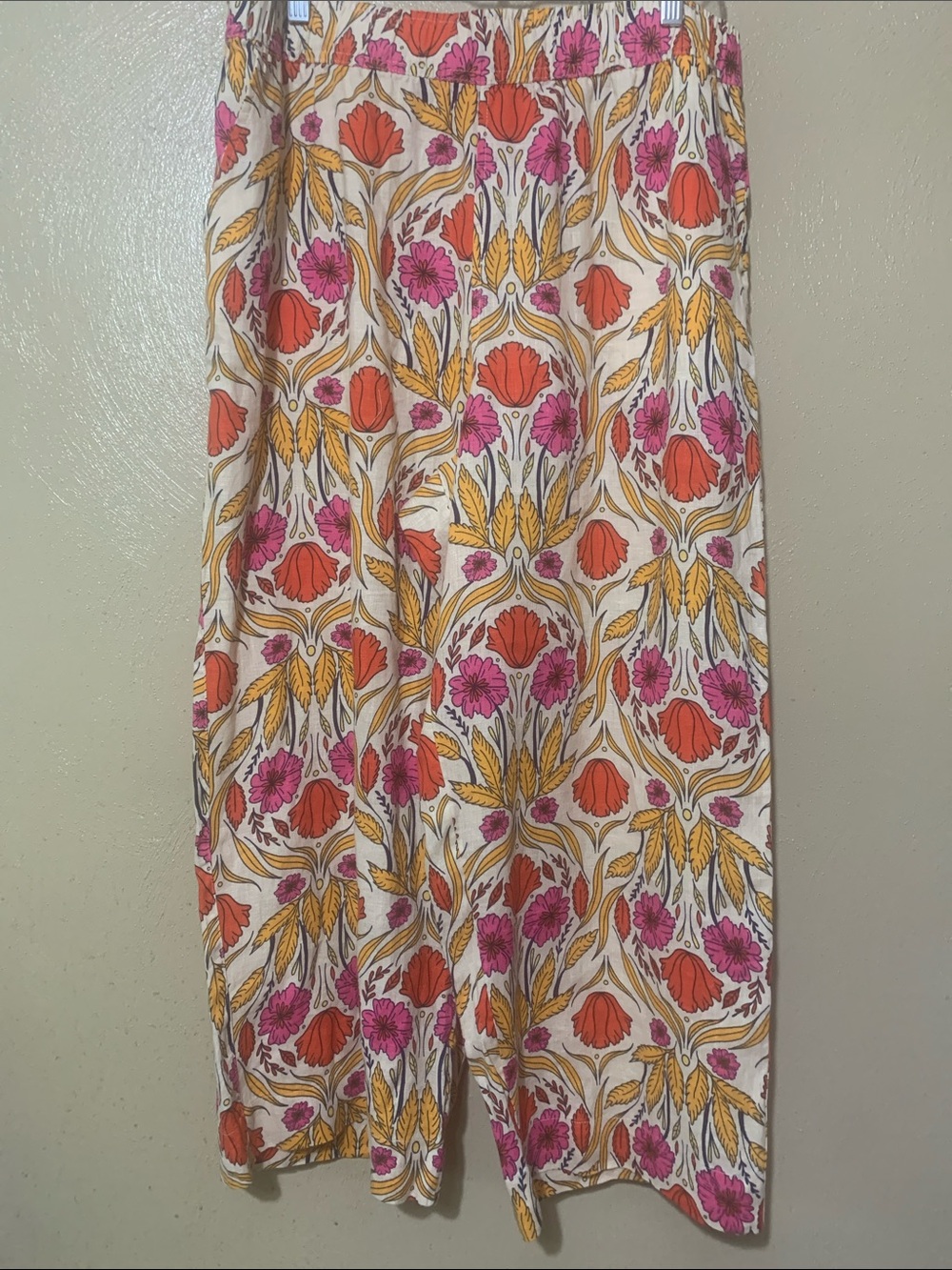 Rachel Zoe XL Cream Linen Pants with Pink & Orange Floral Print Pockets